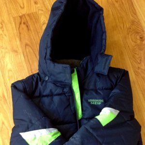 Boys Sz 14-16 London Fog Fleece Lined Jacket Navy/Neon Hooded